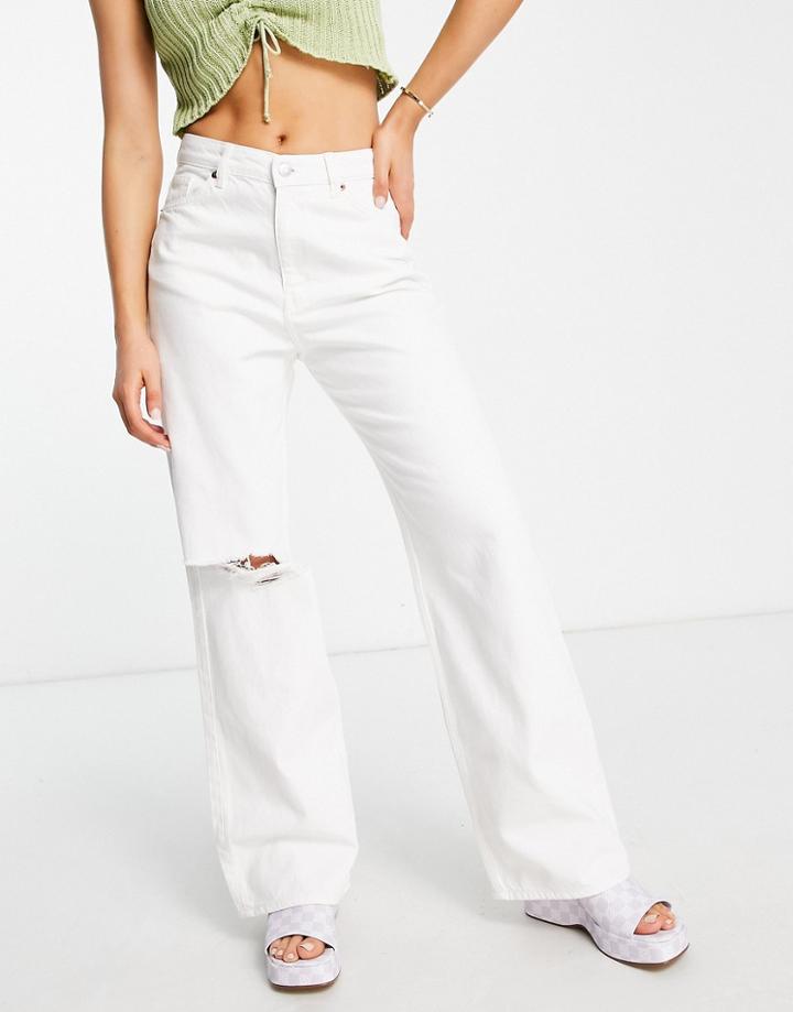 Monki Organic Cotton Blend Baggy Straight Leg Distressed Jeans In White