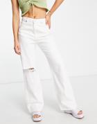 Monki Organic Cotton Blend Baggy Straight Leg Distressed Jeans In White