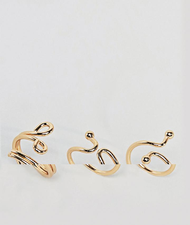 Asos Pack Of 3 Swirl And Ball Rings - Gold