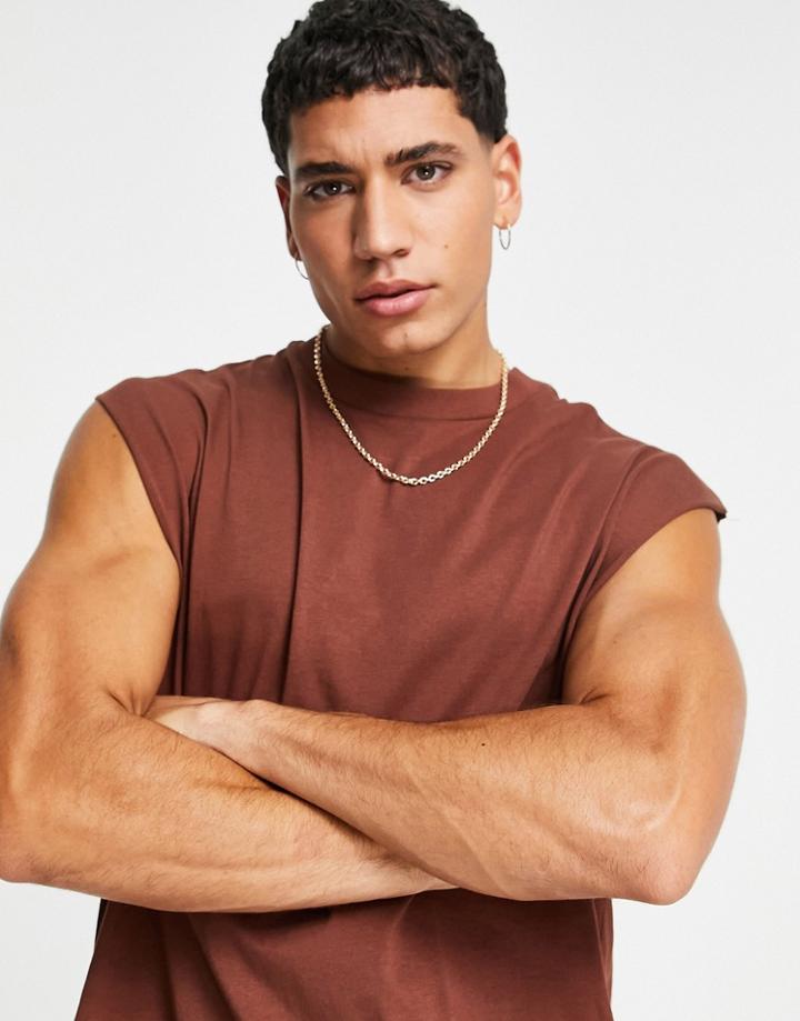 Asos Design Organic Cotton Blend Oversized Tank In Brown