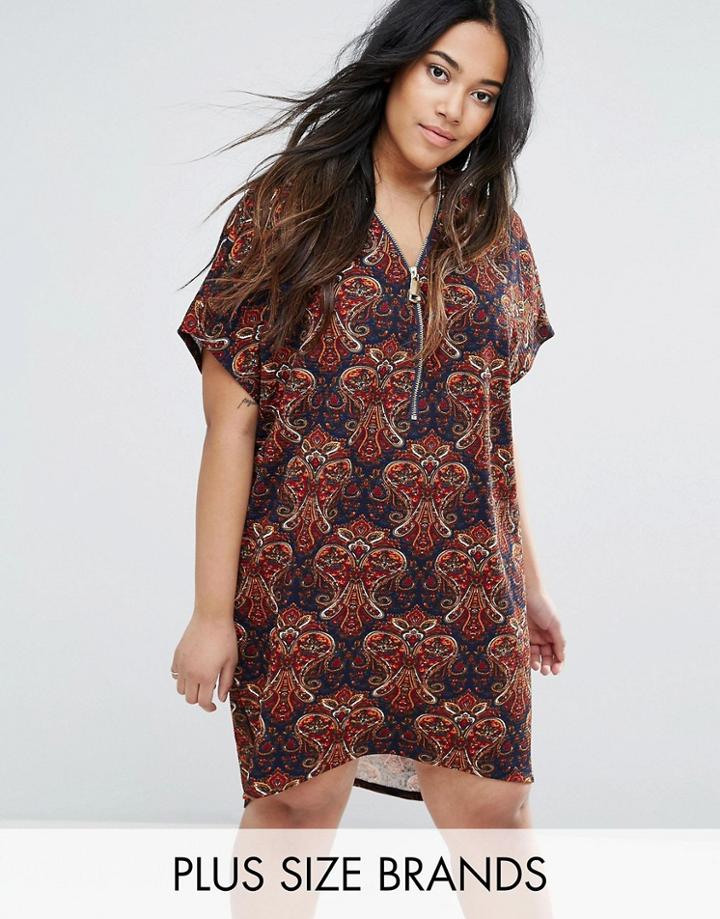 Ax Paris Plus Paisley Zip Through Dress - Multi