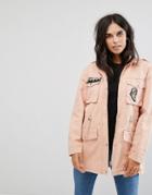 Noisy May Lex Cargo Jacket With Patches - Pink