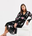 Asos Design Tall Embroidered Midi Dress With Lace Trims