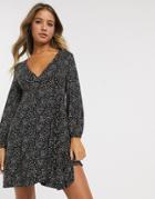 Pull & Bear V Neck Mini Dress In Floral Print-multi