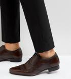 Asos Wide Fit Oxford Brogue Shoes In Brown Leather - Brown