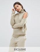 Micha Lounge Gray Cold Shoulder Sweater - Beige