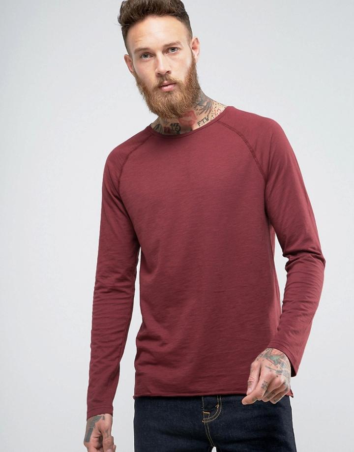 Nudie Jeans Co Otto Raw Hem Slub Long Sleeve - Red