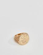 Asos Design Vintage Style Sovereign Coin Ring In Gold Tone