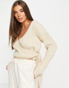 In The Style X Dani Dyer Knitted Wrap Sweater In Cream-white