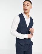 Asos Design Super Skinny Wool Mix Suit Vest With Multi Grid Check In Navy