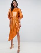 Asos Edition Sequin Asymmetric Midi Dress-orange
