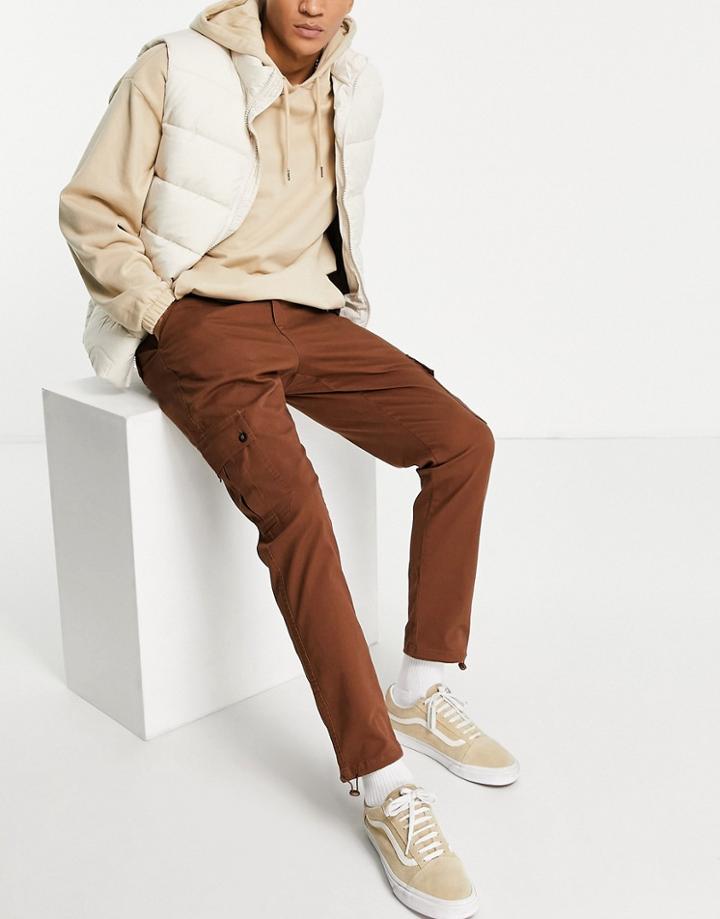 Asos Design Tapered Cargo Pants In Light Brown With Toggles