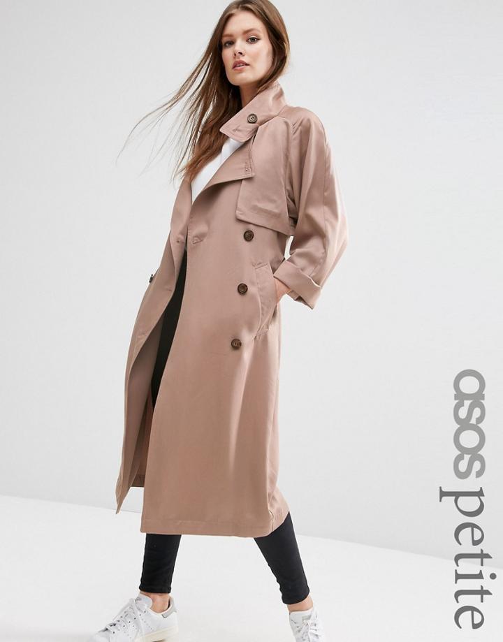 Asos Petite Trench In Waterfall Drape With Roll Back Sleeve - Blush