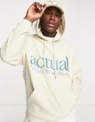 Asos Actual Oversized Hoodie In Polar Fleece With Health And Wellbeing Logo In Ecru - Part Of A Set-white