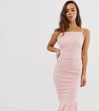 Missguided Asymmetric Hem Scuba Midi Dress - Pink