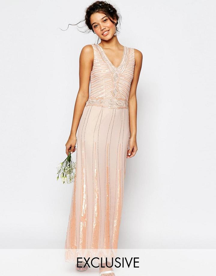 Maya Vintage Embellished Maxi Dress - Pink