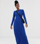 Verona Long Sleeved Jersey Maxi Dress With Pleat In Blue - Blue