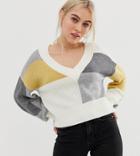 Miss Selfridge Petite Bardot Sweater In Check - Beige