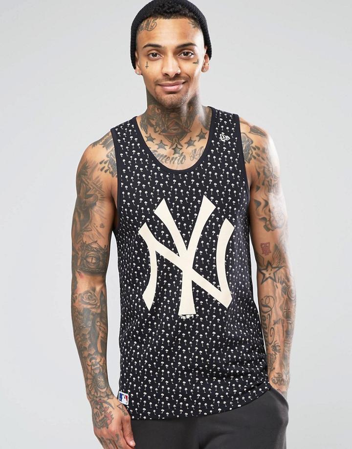 New Era Mlb Tank With All Over Palm Tree Print - Navy