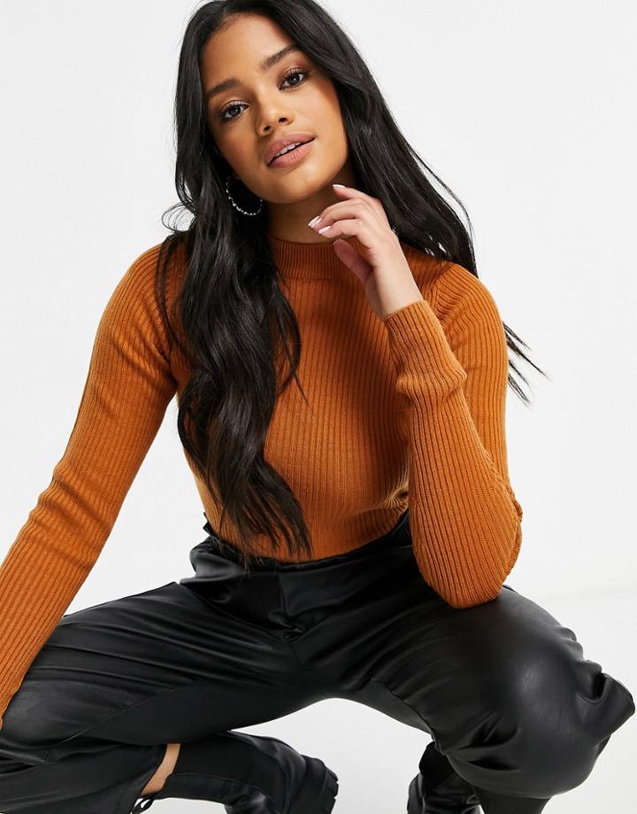 Brave Soul Rigby Ribbed High Neck Sweater-brown
