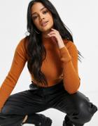 Brave Soul Rigby Ribbed High Neck Sweater-brown