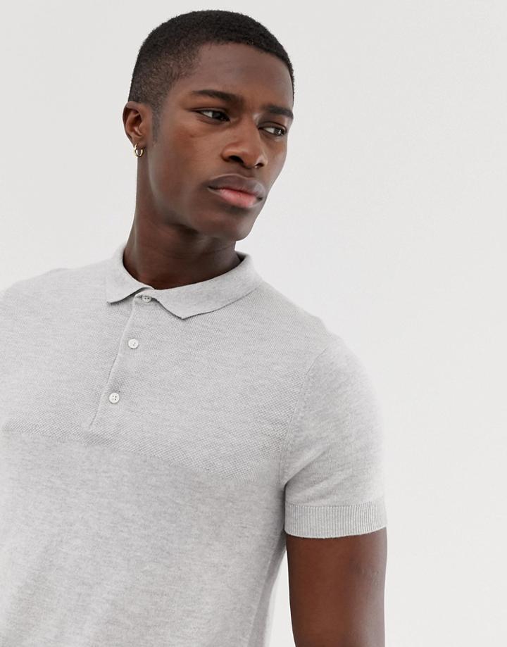 Jack & Jones Premium Knitted Short Sleeve Polo In Gray - Gray
