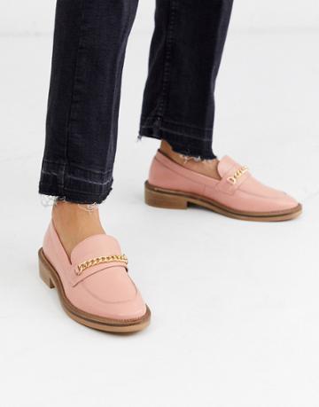 Asos Design Mixture Leather Chain Loafers In Peach-pink