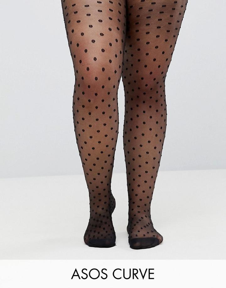 Asos Curve Medium Polka Dot Tights - Black