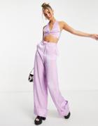 Daisy Street Ring Detail Halter Neck Crop Top In Shimmer Lilac - Part Of A Set-purple