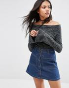 Motel Rimni Roll Neck Top With Frill Sleeves - Gray