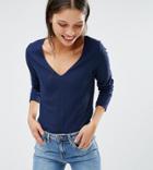 Asos Petite Fitted V Neck T-shirt In Slub - Navy