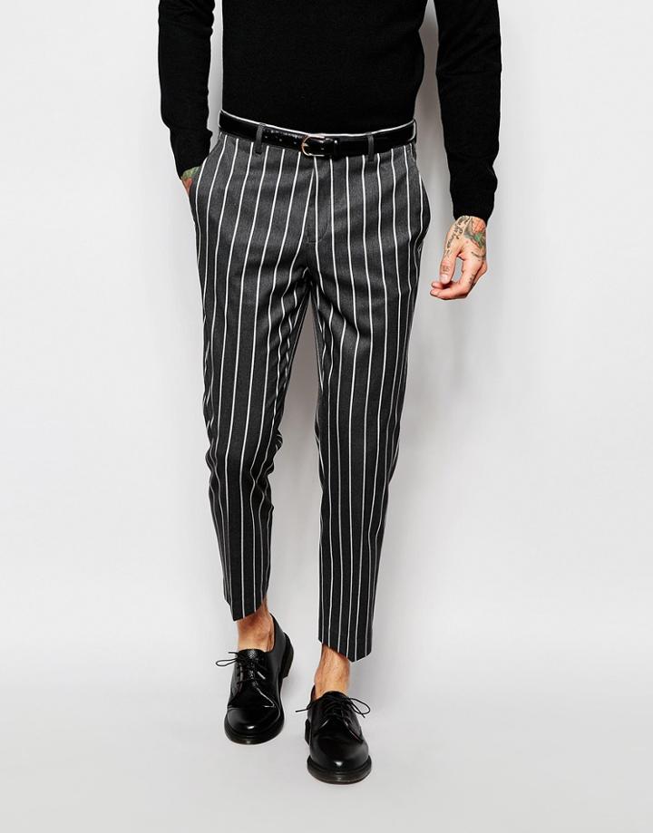 Asos Slim Cropped Suit Pants In Pinstripe - Multi