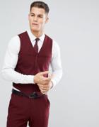 Asos Slim Suit Vest In Burgundy - Red