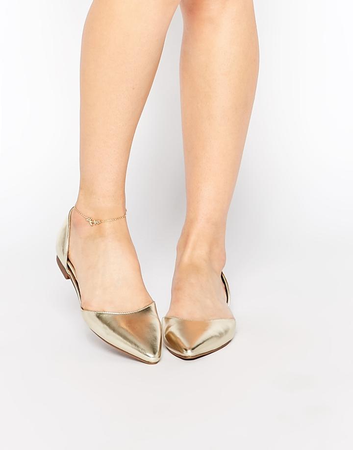 London Rebel Two Part Flat Shoes - Gold