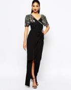 Virgos Lounge Ariann Embellished Maxi Dress With Frill Wrap Skirt - Black