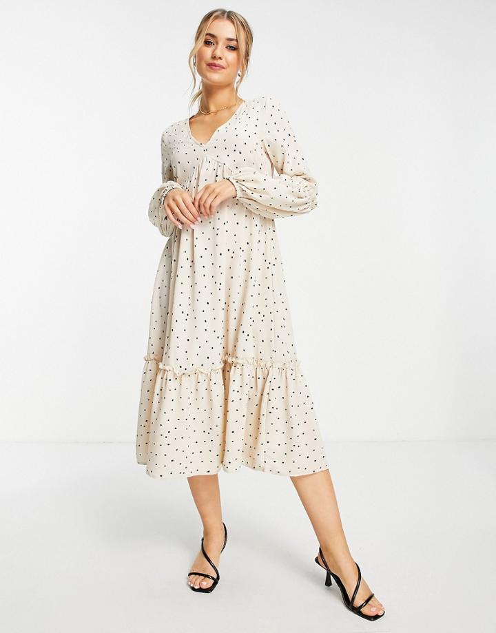 In The Style X Jac Jossa Polka Dot Print Midaxi Tiered Dress In Beige Spot-multi