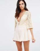Love & Other Things Romper With Lace Top - Pink