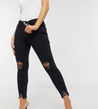 River Island Petite Molly Raw Hem Skinny Jeans In Washed Black