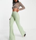 Missguided Ribbed Flare Pants In Sage - Part Of A Set-green