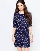 Sugarhill Boutique Amelia Stag Print Tunic Dress - Navy