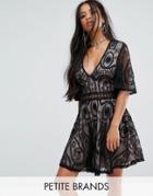 Sisters Of The Tribe Petite Tea Dress In Lace With Ladder Detail - Black