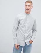 Selected Homme Slim Fit Mandarin Collar Shirt With Faint Stripe - Gray