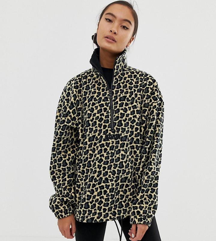 Puma Oversized Cheetah Print Polar Fleece Sweater - Black