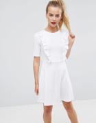 Asos Cotton Smock Dress With Frill Details - White