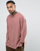 Asos Oversized Longline T-shirt In Waffle Fabric With 3/4 Sleeve - Pin