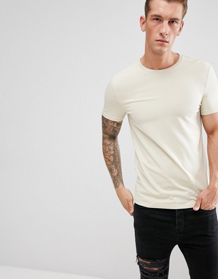 Asos Muscle Fit T-shirt With Crew Neck - Beige
