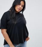 Asos Design Curve T-shirt With Roll Sleeve And Split Back In Black - Black