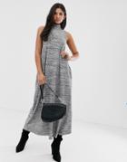 Asos Design High Neck Sleeveless Maxi Dress In Marl-black