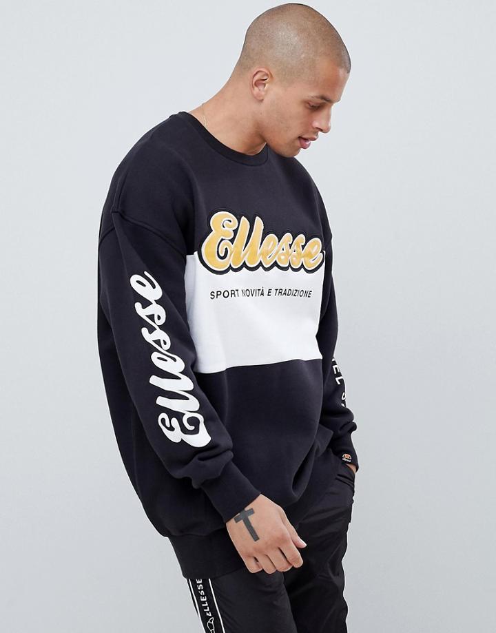Ellesse Oversized Nannino Block Panel Sweatshirt In Black - Black