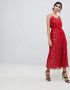 Little Mistress All Over Lace Midaxi Cami Dress-red